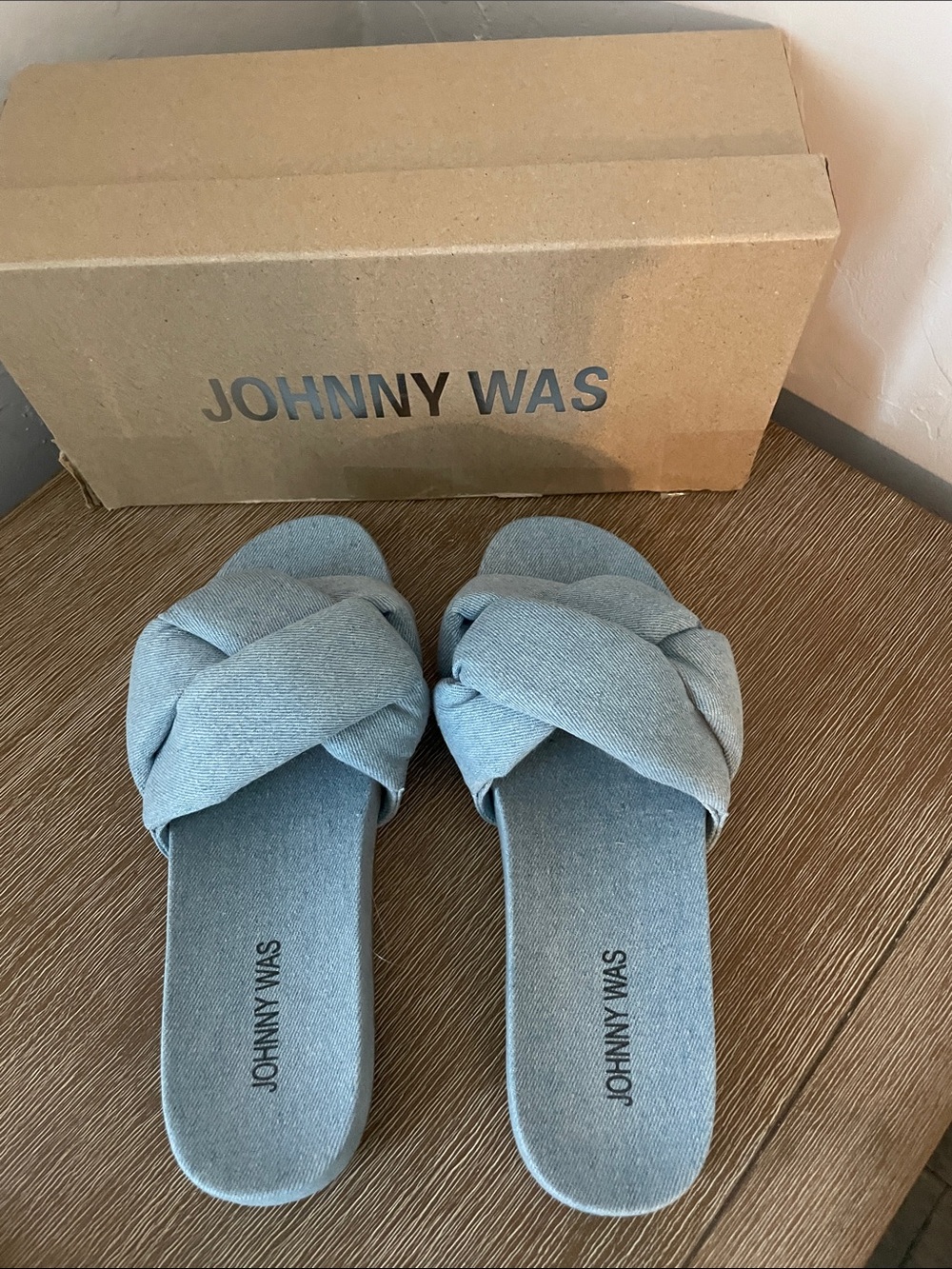 Johnny Was Light Blue Knotted Slide Mules